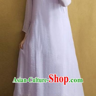 Traditional Chinese Embroidered Plum Blossom Lilac Cheongsam Qipao Dress Tang Suit National Costume for Women