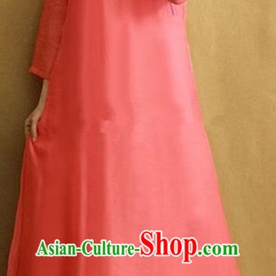 Traditional Chinese Embroidered Plum Blossom Watermelon Red Cheongsam Qipao Dress Tang Suit National Costume for Women
