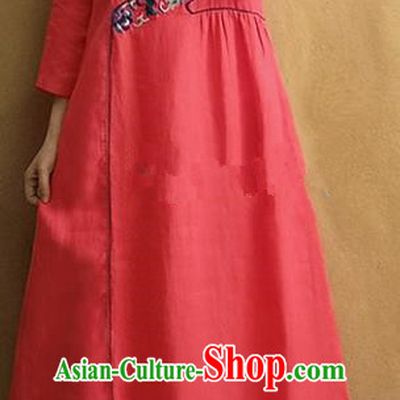Traditional Chinese Embroidered Red Qipao Dress Tang Suit Cheongsam National Costume for Women