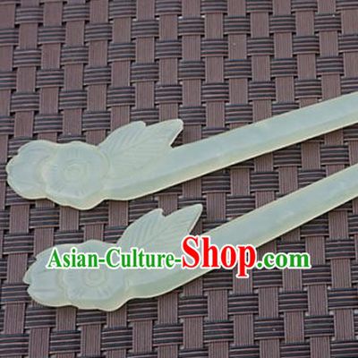 Handmade Chinese Jade Hair Clip Ancient Palace Jade Carving Flower Hairpins Hair Accessories for Women for Men