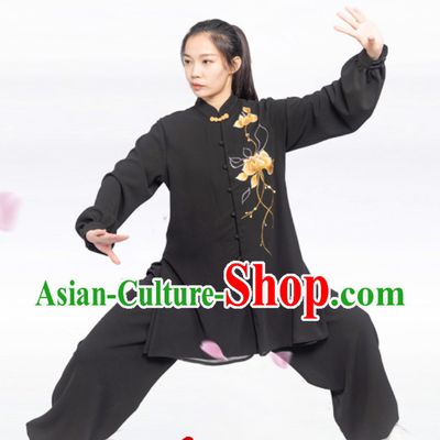 Black Chinese Traditional Competition Championship Professional Tai Chi Uniforms Taiji Kung Fu Wing Chun Kungfu Tai Ji Sword Master Clothing Suits Clothing