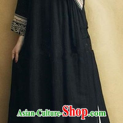 Traditional Chinese Embroidered Black Qipao Dress Tang Suit Cheongsam National Costume for Women