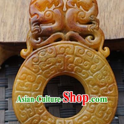 Handmade Chinese Carving Dragon Yellow Jade Waist Pendant Ancient Traditional Jade Craft Decoration