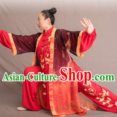 Lucky Red Top Chinese Classical Competition Championship Professional Tai Chi Uniforms Taiji Kung Fu Wing Chun Kungfu Tai Ji Sword Master Dress Clothing Suits Clothing Clothes Complete Set