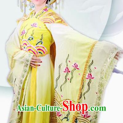 Handmade Chinese Beijing Opera Diva Yellow Embroidered Dress Traditional Peking Opera Dragon Princess Costume for Women