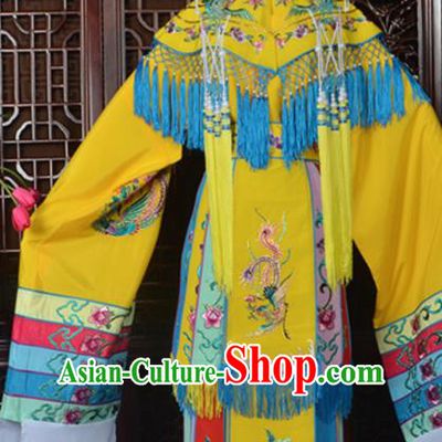 Handmade Chinese Beijing Opera Imperial Consort Yellow Embroidered Dress Traditional Peking Opera Diva Costume for Women