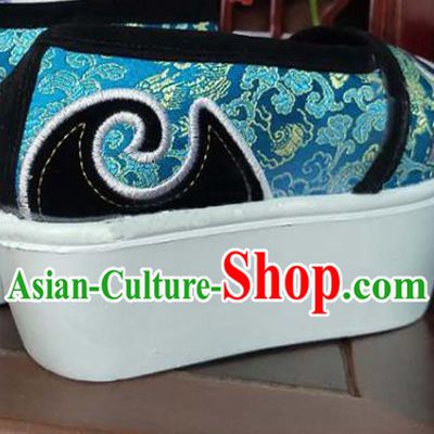 Handmade Chinese Beijing Opera Niche Blue Shoes Peking Opera Scholar Shoes for Women