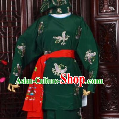 Handmade Chinese Beijing Opera Soldier Green Costume Traditional Peking Opera Takefu Embroidered Butterfly Clothing for Men