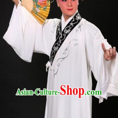 Handmade Chinese Beijing Opera Niche Costume Traditional Peking Opera Scholar Embroidered White Robe for Men