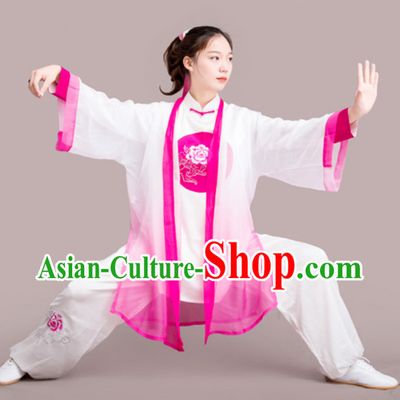Top Chinese Mandarin Peony Competition Championship Professional Tai Chi Stage Performance Uniforms Clothing and Mantle Complete Set for Women