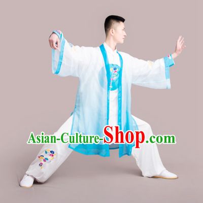 Top Chinese Mandarin Peony Competition Championship Professional Tai Chi Stage Performance Uniforms Clothing and Mantle Complete Set for Men