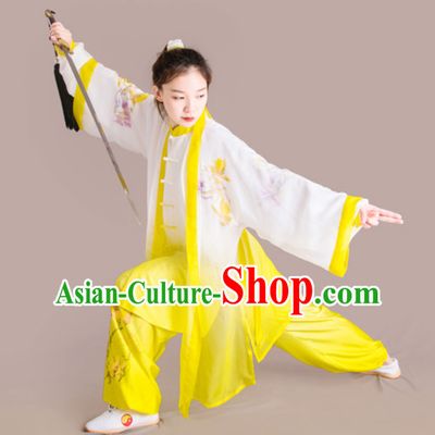 Top Chinese Classical Competition Championship Professional Tai Chi Stage Performance Uniforms Clothing and Mantle Complete Set for Women or Men