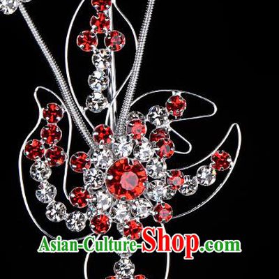 Chinese Handmade Beijing Opera Hair Accessories Traditional Ancient Princess Red Crystal Hairpins for Women