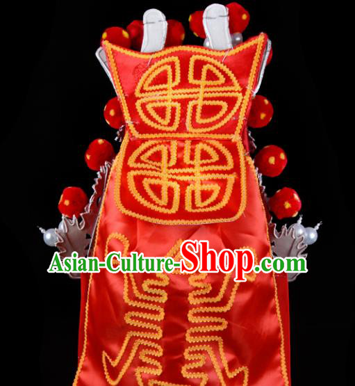 Chinese Handmade Beijing Opera Takefu Hat Traditional Ancient General Red Helmet for Men Chinese Handmade Beijing Opera Takefu Hat Traditional Ancient General Red Helmet for Men