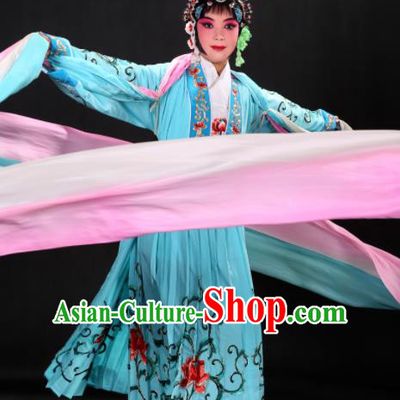 Handmade Chinese Beijing Opera Embroidered Peony Blue Dress Traditional Peking Opera Diva Costume for Women