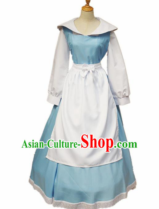 Europe Medieval Traditional Costume European Maidservant Blue Dress for Women Europe Medieval Traditional Costume European Maidservant Blue Dress for Women