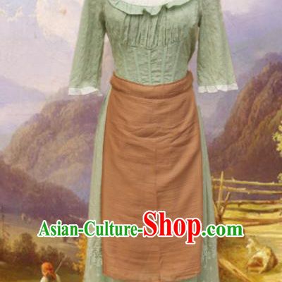 Europe Medieval Traditional Costume European Maidservant Green Dress for Women