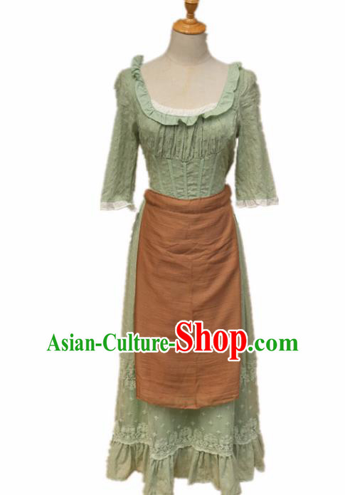 Europe Medieval Traditional Costume European Maidservant Green Dress for Women Europe Medieval Traditional Costume European Maidservant Green Dress for Women