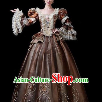 Europe Medieval Traditional Court Costume European Princess Brown Full Dress for Women