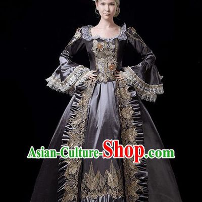 Europe Medieval Traditional Court Costume European Princess Grey Full Dress for Women