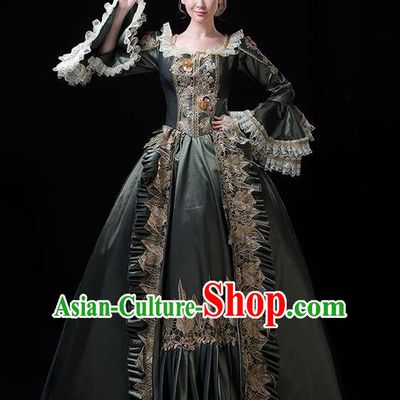 Europe Medieval Traditional Court Costume European Princess Atrovirens Full Dress for Women