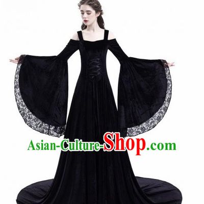 Europe Medieval Traditional Court Princess Black Costume European Full Dress for Women