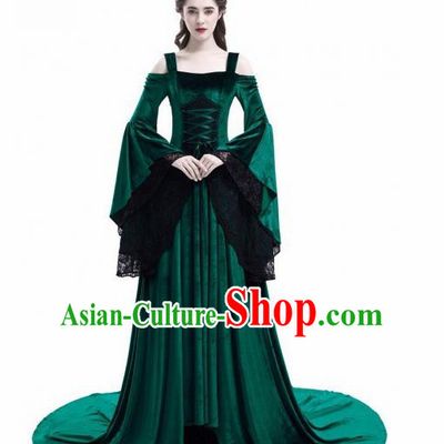 Europe Medieval Traditional Court Princess Green Costume European Full Dress for Women