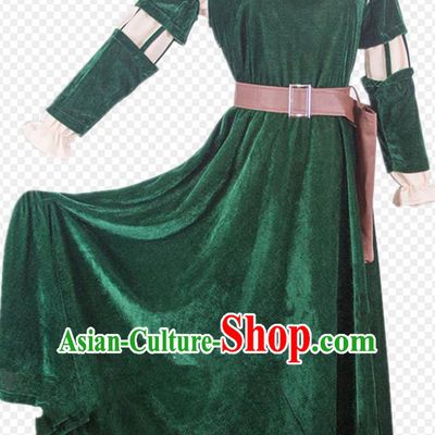 Europe Medieval Traditional Court Princess Costume European Green Velvet Full Dress for Women