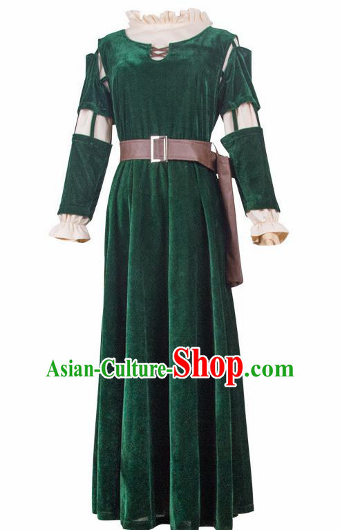 Europe Medieval Traditional Court Princess Costume European Green Velvet Full Dress for Women Europe Medieval Traditional Court Princess Costume European Green Velvet Full Dress for Women