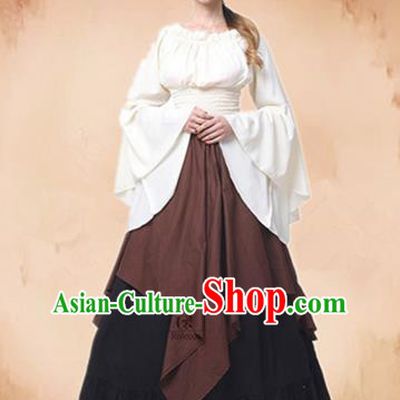 Europe Traditional Countrywoman Costume European Maidservant Brown Dress for Women