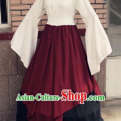 Europe Traditional Countrywoman Costume European Maidservant Red Dress for Women