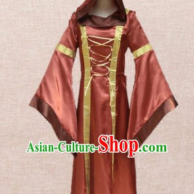 Europe Traditional Renaissance Costume European Dowager Brown Dress for Women