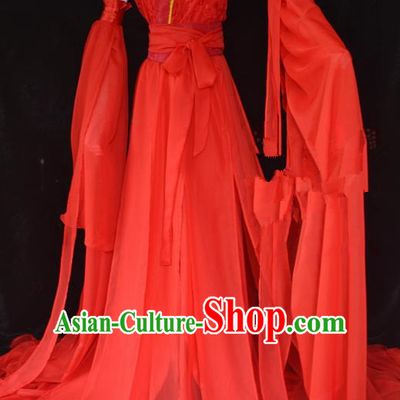 Traditional Chinese Cosplay Swordswoman Red Hanfu Dress Ancient Peri Princess Costume for Women
