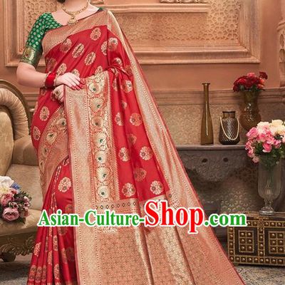 Indian Traditional Costume Asian India Red Sari Dress Bollywood Court Queen Clothing for Women