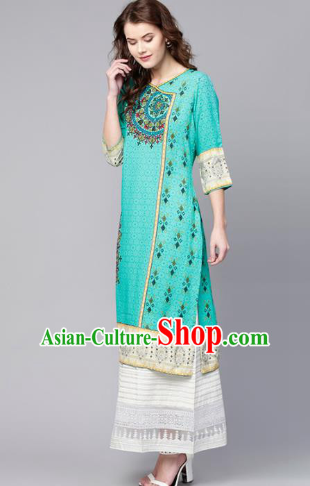 Asian India Traditional Informal Costumes South Asia Indian National Green Blouse and Dress for Women Asian India Traditional Informal Costumes South Asia Indian National Green Blouse and Dress for Women