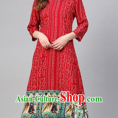 Asian India Traditional Informal Costumes South Asia Indian National Red Blouse and Pants for Women