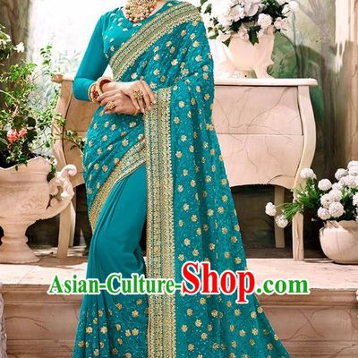 Indian Traditional Court Costume Asian India Green Sari Dress Bollywood Queen Clothing for Women