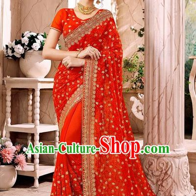 Indian Traditional Court Costume Asian India Red Sari Dress Bollywood Queen Clothing for Women