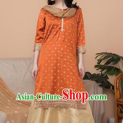 Asian India Traditional Informal Punjabi Costumes South Asia Indian National Orange Blouse and Dress for Women