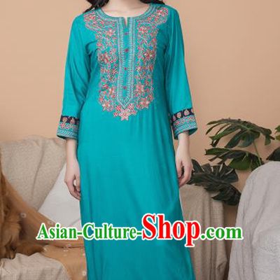 Asian India Traditional Punjabi Costumes South Asia Indian National Informal Blue Blouse and Pants for Women
