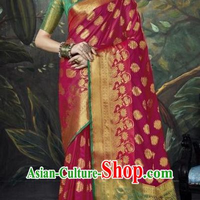 Asian India Rosy Sari Dress Indian Traditional Court Costume Bollywood Queen Clothing for Women