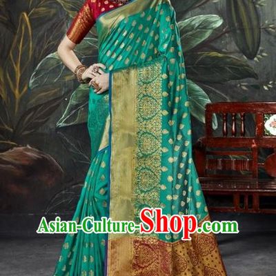 Asian India Green Sari Dress Indian Traditional Court Costume Bollywood Queen Clothing for Women