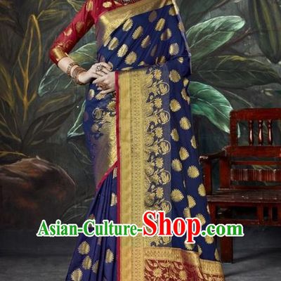 Asian India Royalblue Sari Dress Indian Traditional Court Costume Bollywood Queen Clothing for Women