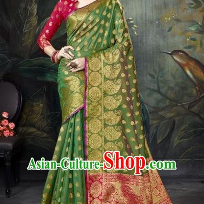 Asian India Green Sari Dress Indian Traditional Court Costume Bollywood Queen Clothing for Women
