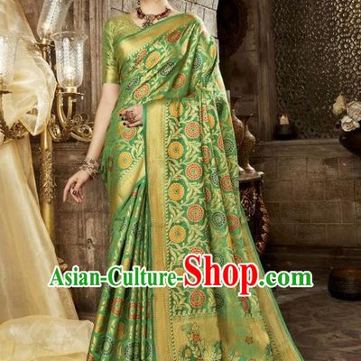 Asian India Traditional Green Sari Dress Indian Court Costume Bollywood Queen Clothing for Women
