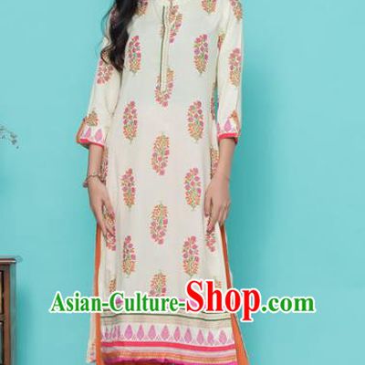 Asian India Traditional Costumes South Asia Indian National White Blouse and Pants for Women