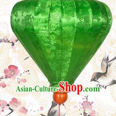 Chinese Traditional Lantern Handmade Green Silk Lanterns Ceiling Lamp New Year Lantern