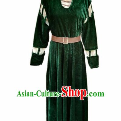 Europe Medieval Traditional Farmwife Costume European Maidservant Green Velvet Full Dress for Women