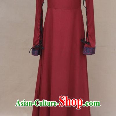 Europe Medieval Traditional Farmwife Costume European Maidservant Red Dress for Women