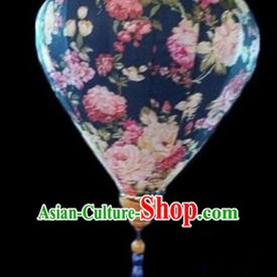 Chinese Traditional Lantern Handmade Printing Peony Navy Lanterns Ceiling Lamp New Year Lantern